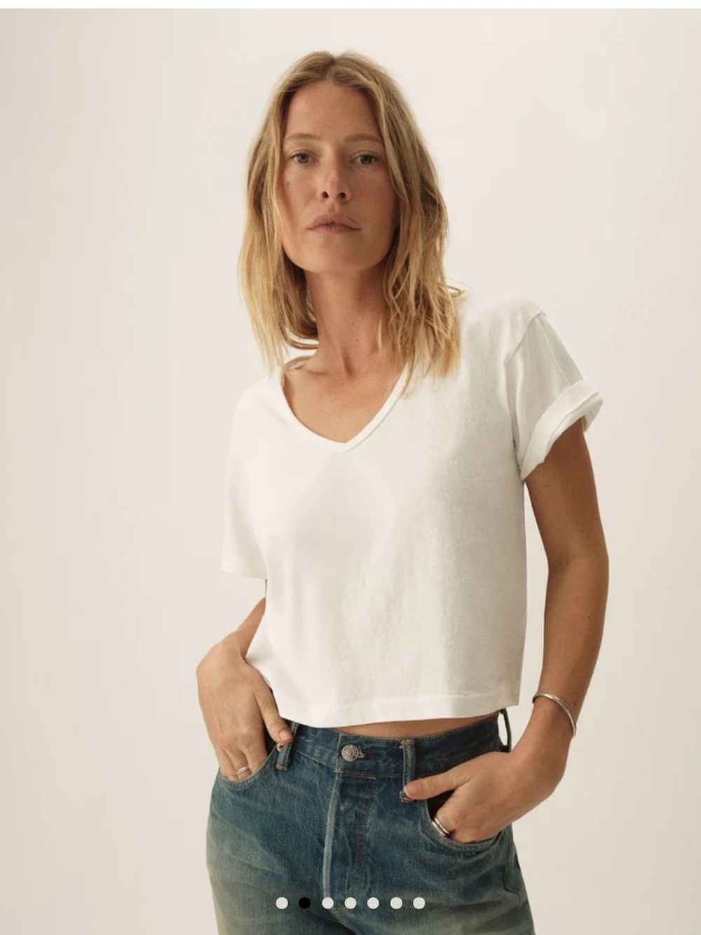 Buck Mason TOUGHKNIT BOYFRIEND CROP V-NECK TEE